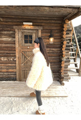 Ivory Poodle Fur Ribbon Half Coat