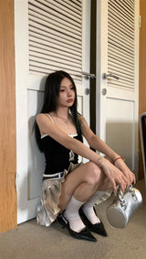 Center ribbon slit sleeveless top