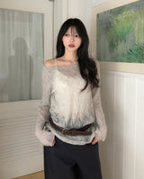 Bubble Punching Boat Neck Loose Fit Knit