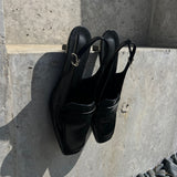 ブラックエナメルセミスクエアギークシックスリングバッグ (Black)