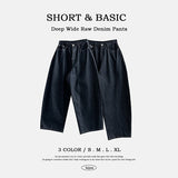 [Short & Basic Selection*] Ig Back Pocket Balloon Fit Raw Fabric Denim Wide Pants