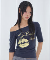 PLASTIC KISS ONE-SHOULDER TOP (NAVY) F26QB051