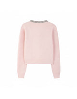 Aria Beads Detail Wool Blended Knit Cardigan Pink