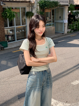 Border Square Slim Short Sleeve T-Shirt (3color)