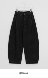 Huvit Pintuck Cotton Denim Wide Pants