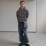Multi striped knit hoodie / Navy
