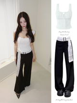 ドットスカーフベルトロングスラックスパンツ