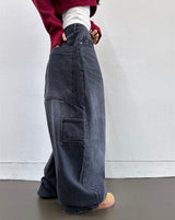 (UNISEX) バルーンデニムワイド BANDING-DETAIL HIP LOOSE BOXY オーバーサイズローライズパンツ - 2 COLOR