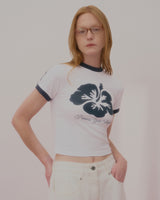 アロハフラワーリンガークロップTシャツ-WHITE
