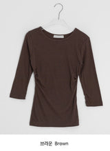 Onepie U-neck/V-neck Side Shirring Three Quarter Sleeve Tee