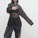 (Unisex) Baren シースルーフーディドTシャツ