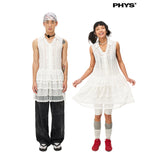 Knitted floral lace sleeveless shirt dress