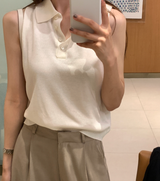 Weekly Half-Open Collar Sleeveless Knit / 2 colors