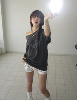 I Love pattern banding shorts