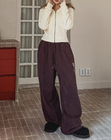Point lettering brushed wide pants