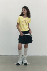 WITTY BUNNY CROP MODAL T-SHIRT [LIGHT YELLOW]