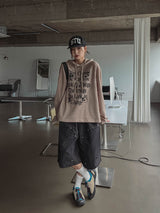 ディングワッフルボクシーフード長袖Tシャツ