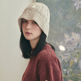 VA Applique Cable Knit Bucket Hat / Beige