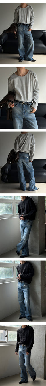 [Unisex] Fade cutting long flare denim pants