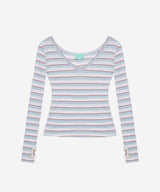 スリムVネックストライプTシャツ