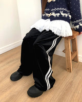 Minil Velvet Lace Banding Strap Wide Fit Training Long Pants