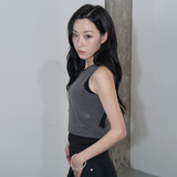 BACK OPEN BUTTON LAYERED TOP (CHARCOAL)