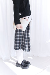 wool banding checkered midi skirt