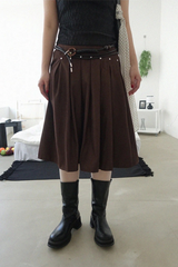 STUD PLEATS MIDI SKIRT (BROWN, BLACK 2COLORS!)