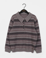 Warbing Stripe Button Collar Knitwear
