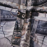 Printed Belt Denim Mini Skirt 232730519