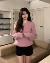 [Wool 20%] ドビーラインアルパカラウンドニット
