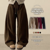 Rutte Corduroy Side Pin Tuck Slit Banding Wide Pants
