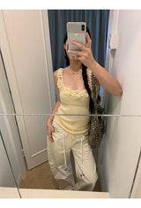 Summer knit flower sleeveless tee