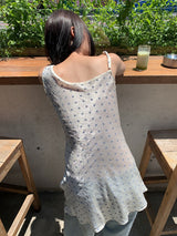 silk dot unbalanced sleeveless blouse top