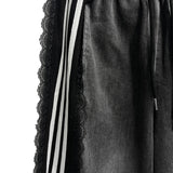 2-WAY lace wide denim training banding long pants (2 colors)