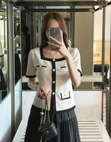 Eloa Square Color Matching Button Cardigan