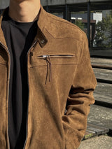 (MADE) ONE PICK WESTERN BIKER SUEIDE JACKET-BROWN