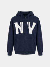 NY レタリングコットンフードジップアップ