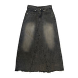 Rough denim long skirt