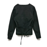 [LINE] Sleeve Tuck Twisted Blouse (2colors)