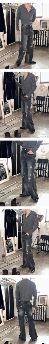 [Unisex] Damage boots cut flare pants