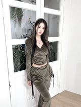 1072. Velvet shirring sk-pt (3color)