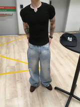 No.1810 slit waffle slim half T (5color)