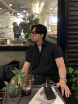 Look オファードホックロールアップマッスルフィットナイロンショートスリーブシャツ