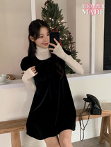 [SHOPPERMADE] Velvet Puff Mini Dress