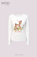 バンビ ラウンド スパンデックス ロングスリーブ Tシャツ