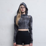 Cowl Neck Cropped Hooded Top [Deep Navy]