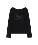 Star Symbol Loosefit Boatneck Long Sleeve - BLACK