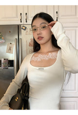 Square Lace Line Long Sleeve T-Shirt
