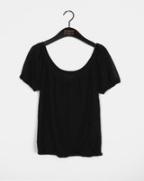 Eveni Shirring Volume Hole Short Sleeve Knit